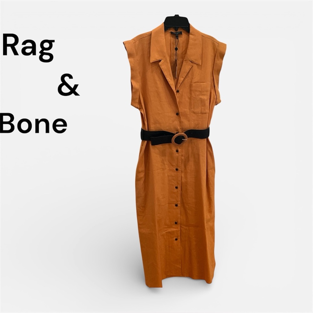 Linen Dress Rag & Bone Helena Button-Front with Cap Sleeve Color Putty